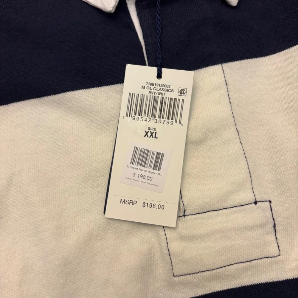 Polo Ralph Lauren M XXL NWT Oversized Fit Stripe Jersey Rugby Shirt Navy/White